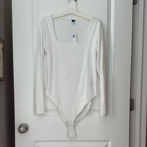 Old Navy White Ribbed Long Sleeve Bodysuit